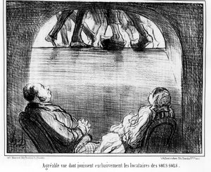 Vue agréable exclusivement réservée aux locataires des sous-sols, tiré de « Locataires et Propriétaires », série de caricatures par Honoré Daumier (1808-1879). « Charivari »