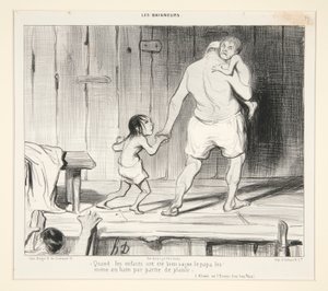 Quand les enfants ont été bien sages le papa les mène au bain par partie de plaisir, de Les Baigneurs - Honoré Daumier