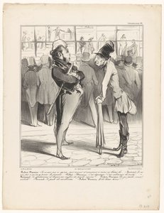 Robert-Macaire en conversation avec Bertrand devant la vitrine d
