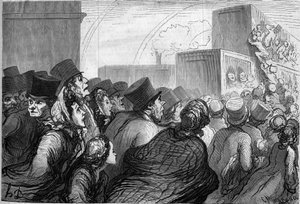 Voyageurs du dimanche. Dessin humoristique par Honoré Daumier (1808-1879). Gravure dans « Le Monde Illustré » n°264 du 3 mai 1862. - Honoré Daumier