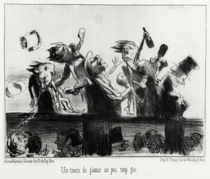 Un train de plaisir un peu trop gai, dans la série Les chemins de fer, illustration par Honoré Daumier (1808-1879), publiée dans « Charivari », datée du 20 août 1852 - Honoré Daumier