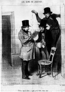 Nous avons saisi dito... un pot à eau, sans eau..., tiré de la série « Gens de Justice » de caricatures sur la Justice par Honoré Daumier (1808-1879). « Charivari » - Honoré Daumier