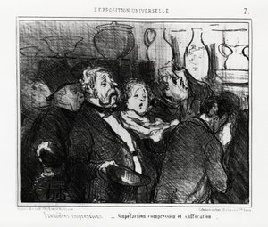 Exposition universelle : premières impressions : stupéfaction, compression et suffocation. Illustration par Honoré Daumier (1808-1879), publiée dans les nouvelles, « Charivari », datée du 24 mai 1855 - Honoré Daumier