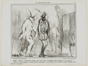 "- Chauffeur, chauffeur, vous ne pouvez pas me rejeter, il faut me sauver la vie... me ramener vivant aux courses ! - Mais voyons, Espagnol... sois raisonnable... tu n