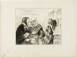 "- Quel tapage fait cette tête de mule du cinquième étage ! Porter un chapeau juste pour acheter deux tasses de lait pour un sou ! - Oh, Madame la Capitaine, n
