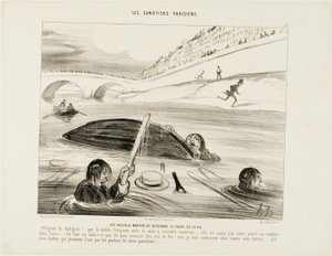 Une nouvelle façon de flotter sur la rivière de la vie. - Radiguet, coquin, va au diable, toi, ton bateau et ta nouvelle invention.... c