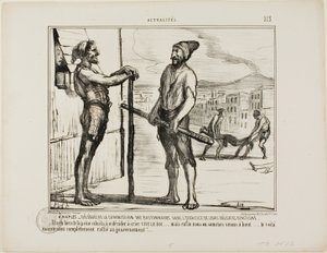 Il Naples. - La Commission des Bastonnades pendant son travail délicat. "- Il a fallu un certain temps pour convaincre celui-ci de crier : "VIVE LE ROI !"... mais finalement nous avons touché le fond... et maintenant il est complètement en faveur du gouver - Honoré Victorin Daumier