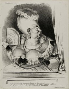 Mlle Etienne-Mona-Lisa-Cunégonde-Oie sotte du Constitutionnel, indignée, étouffée et excédée par la représentation d