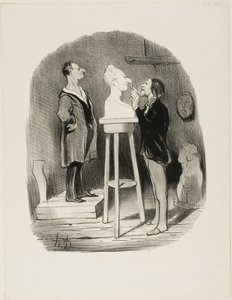 Monsieur Filochard, ancien commerçant, retraité, éprouve le besoin de transmettre son buste en marbre à la postérité la plus lointaine, planche 68 des Bons bourgeois. - Honoré Victorin Daumier
