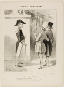 Le jardin des Tuileries. "- On ne fume pas ici, Monsieur ! - Vous voulez dire dans le jardin ", planche 10 du Chapitre Des Interprétations - Honoré Victorin Daumier