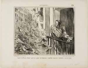 Vue des rues de Paris après la représentation de la célèbre comédie moralisatrice "La Bourse", planche 330 des Actualités - Honoré Victorin Daumier