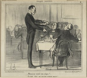 "Monsieur voudrait-il des crêpes  - Il devait être croque-mort", planche 5 des Croquis Parisiens.
