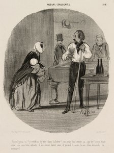 "Espèce de clochard ! Je voudrais te voir te noyer dans ta bière ! Me laissant ainsi seule avec mes trois enfants, il me donne douze sous, et quand il revient le soir, il demande sa monnaie !", planche 48 de Mœurs Conjugales