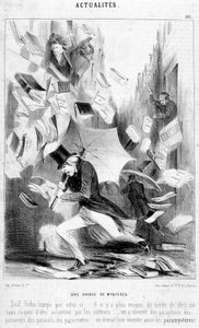 Un duel de mystères : caricature sur « Les mystères de Paris », publié en feuilleton par Eugène Sue - dans « Le Charivari » du 16/02/1844 - Honoré Daumier