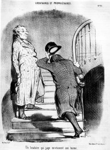 Un locataire qui paie exactement son terme, tiré de « Locataires et Propriétaires », série de caricatures par Honoré Daumier (1808-1879). « Charivari » - Honoré Daumier