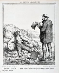 Œuvre de Honoré Daumier (1808-1879). Charivari date de 1865: Série LES ARTISTES À LA CAMPAGNE « - Voyons, est-ce fini?... C