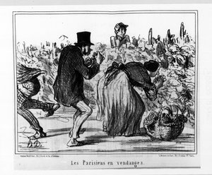 Croquis parisiens: Parisiens en moisson - par Daumier, dans "Charivari" du 02/10/1857