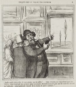 Croquis fait au Salon par Daumier, no. 6: Regardez dans quel monde dégénéré et corrompu nous vivons...