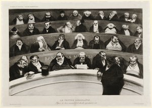 Le ventre législatif : Vue des bancs ministériels dans la chambre improvisée de 1834