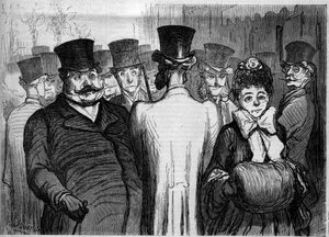 Le boulevard des Italiens. Caricature par Honoré Daumier. Gravure dans « Le Monde Illustré » n°252 du 8 février