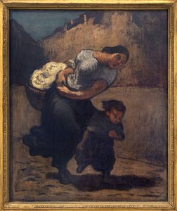La tempête (la lavande). Une femme tenant un panier avec un enfant, probablement pour se protéger de la pluie.