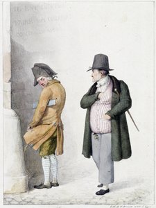 Homme urinant contre un mur et un autre passant - lithographie par Brunet - Horace Antoine Brunet