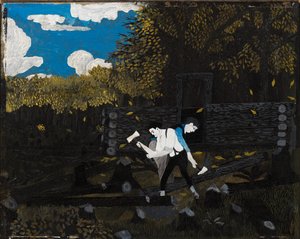 Abraham Lincoln et son père construisant leur cabane sur Pigeon Creek
