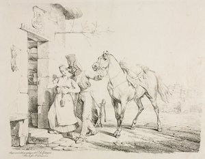 Un hussard embrassant un serviteur - Emile Jean Horace Vernet