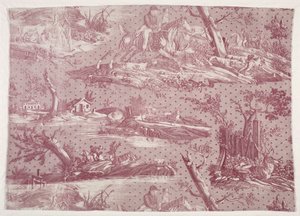 Fragment de coton imprimé en cuivre avec un motif de scène de chasse