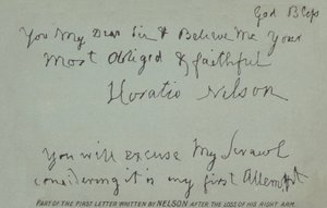 Partie de la première lettre écrite par Nelson après la perte de son bras droit - Horatio Nelson