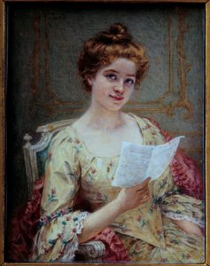 La lettre de Manon Miniature sur ivoire par Hortense Richard (1860-après 1939) 19e siècle