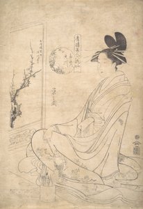 Jeune femme peignant un écran - Hosoda Eishi