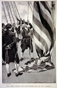John Paul Jones levant le drapeau du serpent à sonnette américain sur l