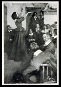 Anne Hutchinson prêchant dans sa maison à Boston, 1637, illustration de 