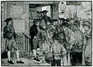 La foule tentant de forcer un officier des timbres à démissionner, de Harper