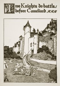 Deux chevaliers se battent devant Cameliard, illustration de 