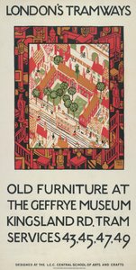 Vieux meubles au Geffrye Museum, affiche des tramways du London County Council LCC, 1924 - Howard Spear
