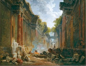 Vue imaginaire de la Grande Galerie en ruine - Imaginary view of the Grand Gallery in ruins ...