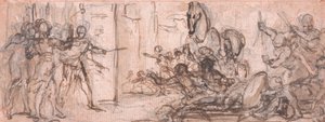 Conception pour une gravure : Bataille de Troie avec le cheval de Troie