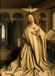 (détail) de la Vierge Annonciatrice, du panneau droit extérieur du Retable de Gand - Hubert & Jan van (1390 1441) Eyck