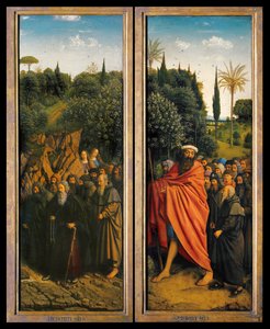 Les Ermites et les Pèlerins guidés par Saint Christophe du côté droit du Retable de Gand - Hubert & Jan van (1390 1441) Eyck