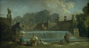 Une fontaine avec des lavandières