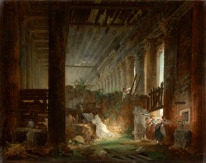 Un ermite priant dans les ruines d