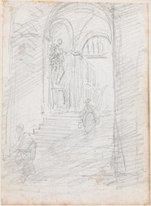 Figures sur un escalier monumental intérieur [recto]