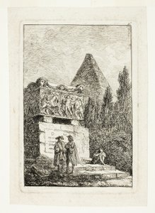 Paysage avec pyramide et sarcophage, planche six des Soirées de Rome - Hubert Robert