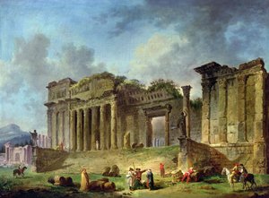 Homme dessinant les ruines d