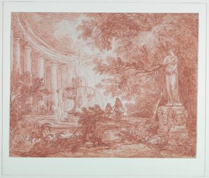 Parc avec fontaine et statue - Hubert Robert
