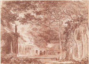 La fontaine ovale dans les jardins de la Villa d