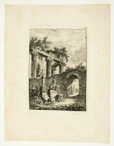 La statue devant les ruines, troisième planche des Soirées de Rome