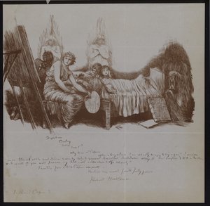 Scène de lit de mort avec des enfants et des figures allégoriques, y compris un artiste avec un chevalet - Hubert von Herkomer